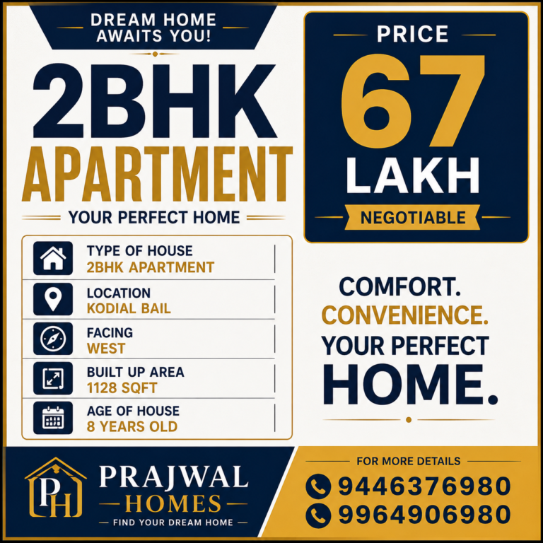 2bhk Flat for sale @ kodial bail
